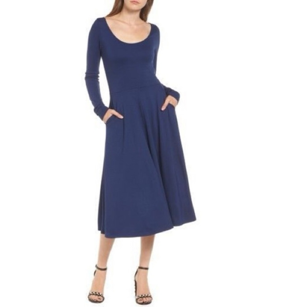 Leith long sleeve navy blue dress